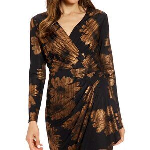 NEW LONDON TIMES Roxi Wrap-side Floral Dress Black/Copper Size 14P